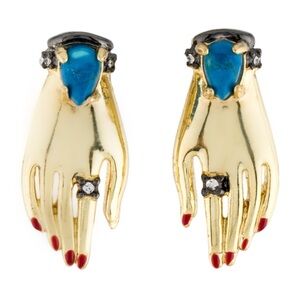Alexis Bittar Gold and Blue Hand Earrings